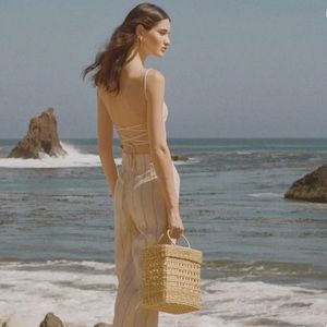 Reformation Jager Striped Linen Jumpsuit Open Back - Positano Stripe - Size 8